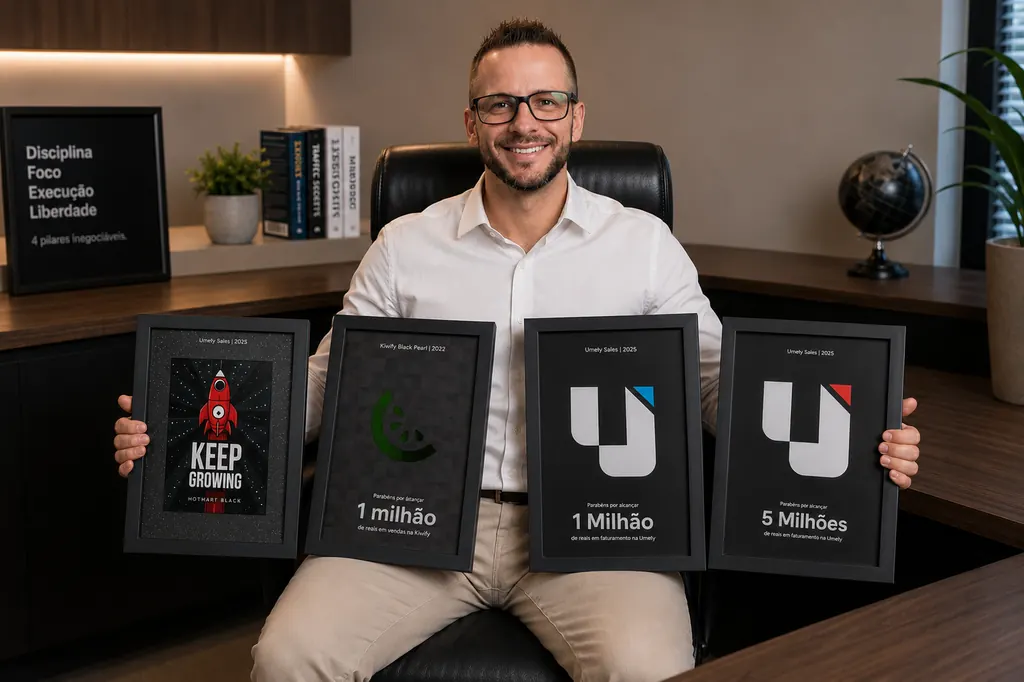 Jonatam apresentando placas de reconhecimento de vendas